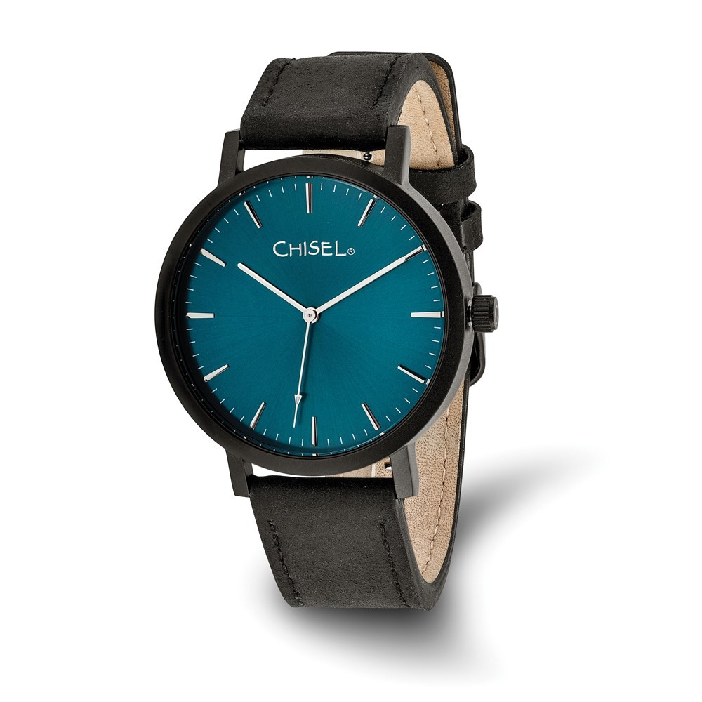 Chisel Matte Black IP-plated Blue Dial Wrist Watch, 9 inch Length